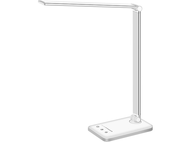 SOEWIOU LED Desk Lamp Dimmable Table Lamp Reading Lamp with USB Charging Port, 5 Lighting Modes, Sensitive Control, 30/60 Minutes Timer (White,...