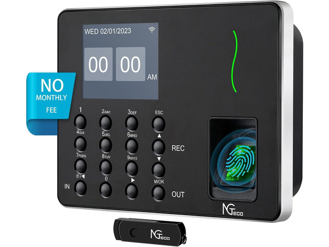 Time Clocks for Employees Small Business, W3 2.4GHz WiFi Biometric Fingerprint Time Card Machine, Office Punch Clock Automatic in and Out with...