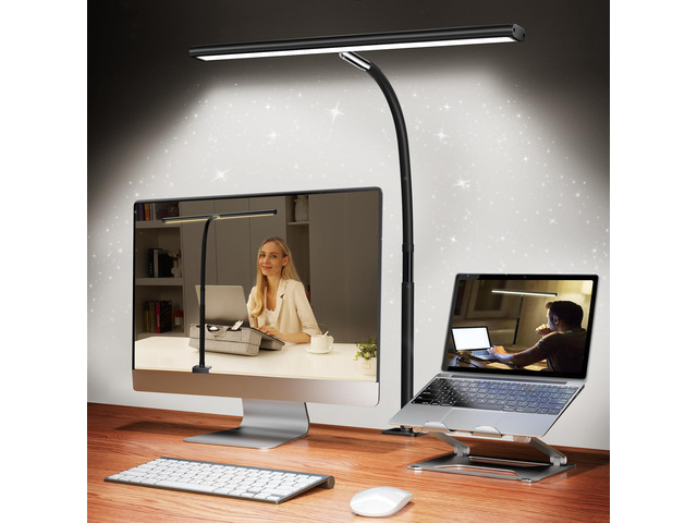 LED Desk Lamp with Clamp, 17' Stepless Dimming Light, Black 2700K-6500K, 100 LEDs, 360° Gooseneck, Fits Up to 30' Monitors, Flicker-Free Lighting...