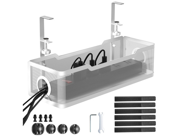 Under Desk Cable Management Tray White, Wire Organizers No Drill, Cable Tray with Clamp for Wire Management, Cord Organization Box for Office, Home...