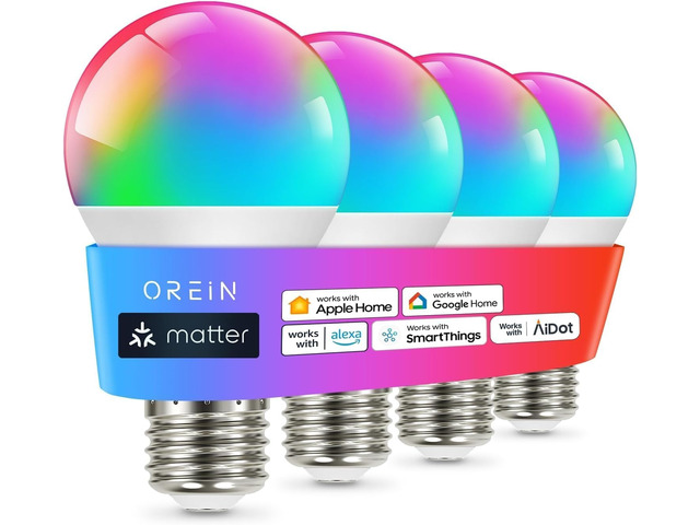 Matter Smart Light Bulb, A19 RGBTW Color Changing Light Bulbs, 4 Pack Work with Alexa/Apple Home/Google Home/SmartThings800lm 60W Equivalent...