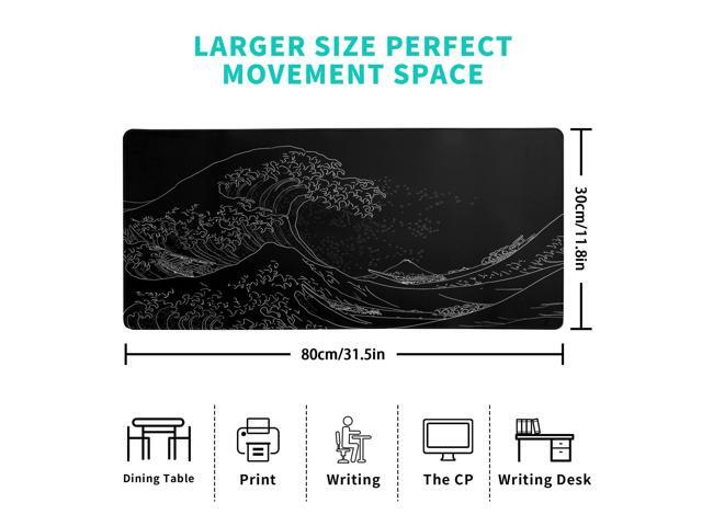 KEHIPI Japanese Sea Wave Large Mouse Pad, Anime Black Gaming, Extended Kanagawa Mat Desk Pad, 3mm Thick Long Non-Slip Rubber Base Mice Pad, 31.5 X...