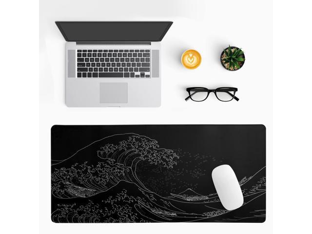 KEHIPI Japanese Sea Wave Large Mouse Pad, Anime Black Gaming, Extended Kanagawa Mat Desk Pad, 3mm Thick Long Non-Slip Rubber Base Mice Pad, 31.5 X...