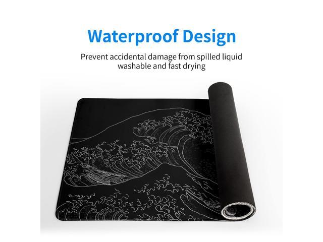 KEHIPI Japanese Sea Wave Large Mouse Pad, Anime Black Gaming, Extended Kanagawa Mat Desk Pad, 3mm Thick Long Non-Slip Rubber Base Mice Pad, 31.5 X...