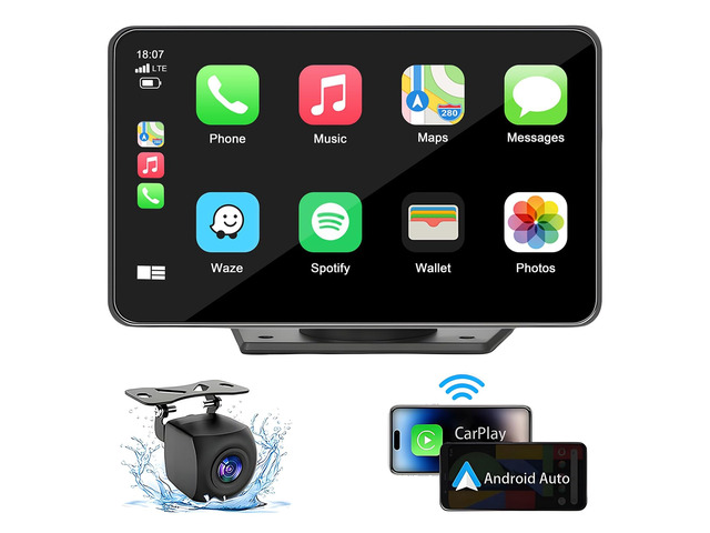 Capapro 7' HD Portable Carplay Wireless Touch Screen Double Din Car Stereo Compatible Apple Carplay and Android Auto with GPS Navigation, Voice...