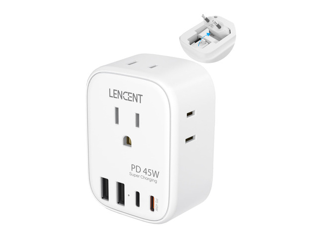 European Travel Plug Adapter, PD 45W Type C Foldable Power Plug with 4 Outlets 4 USB Ports, USB Fast Charger Adaptor, Power Adaptor for US to Most...