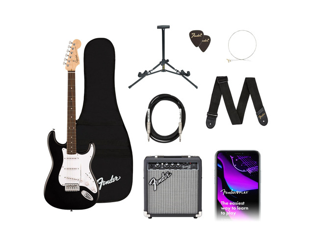 Squier Debut Series Stratocaster Electric Guitar Kit, Beginner Guitar Kit, with, with Padded Gig Bag, Frontman 10G Amp, Strap, and More, Includes...