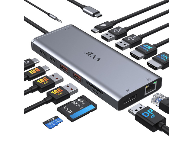 USB C Laptop Docking Station Dual Monitor HDMI USB C Hub Multiport Adapter USB C Dongle Dock 14 in 1 USB C to 2 HDMI...