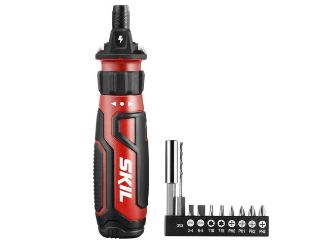 Rechargeable 4V Cordless Screwdriver with Circuit Sensor Technology, Includes 9pcs Bit, 1pc Bit Holder, USB Charging Cable - SD561201, Red