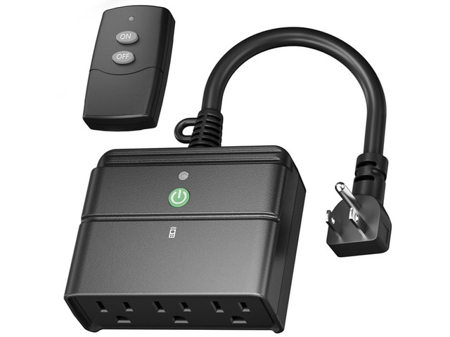 Remote Control Outlet Wireless Light Switch Outdoor Indoor 3-Prong 3 Plug In On Off Outlet with Remote, 1 Waterproof Outlet 1 Remote (Battery...