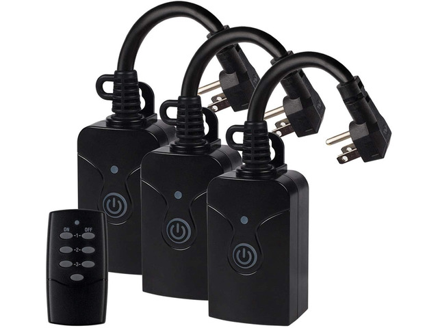 Remote Control Outlets Outdoor Waterproof Indoor Wireless Light Switch 3-Prong Plug In On Off Remote Outlet with 3 Outlet 1 Remote (Battery...