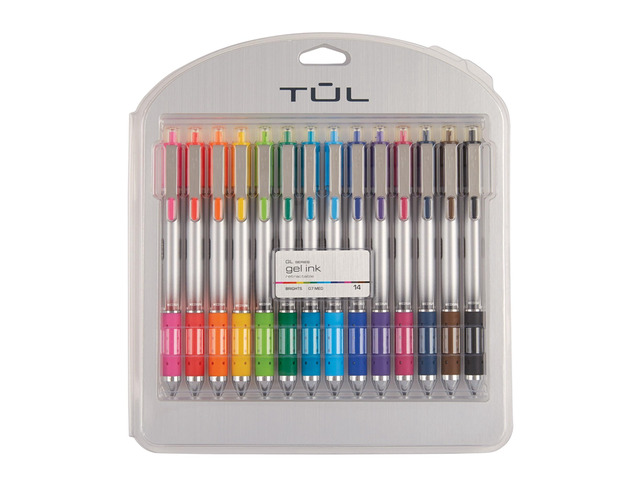 GL Series Retractable Gel Pens, Medium Point, 0.7 mm, Silver Barrel, Assorted Standard & Bright Ink Colors, Pack Of 14 Pen