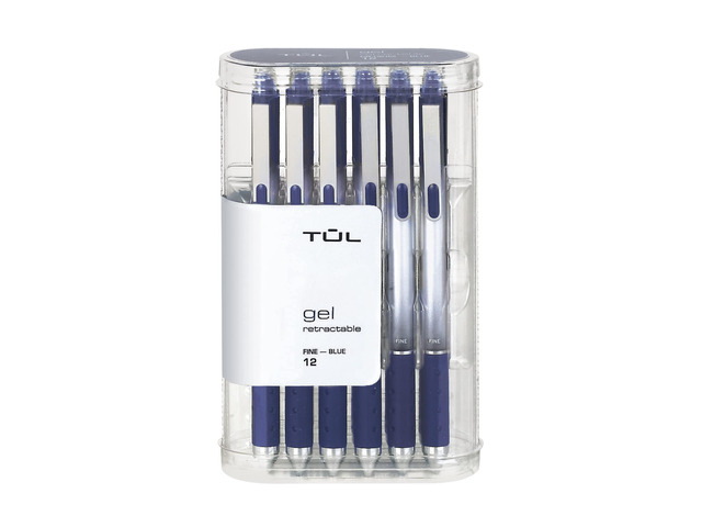 Gel Pens, Retractable, Fine Point, 0.5 mm, Gray Barrel, Blue Ink, Pack Of 12