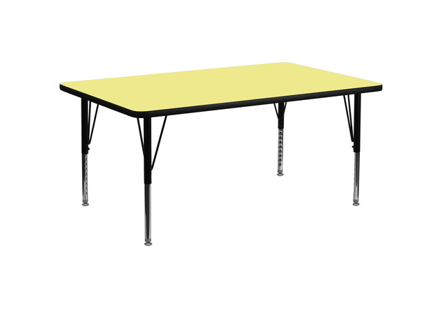 30''W x 72''L Rectangular Yellow Thermal Laminate Activity Table - Height Adjustable Short Legs
