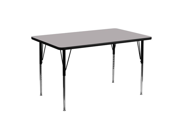 24''W x 48''L Rectangular Grey Thermal Laminate Activity Table - Standard Height Adjustable Legs