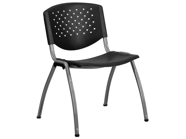 HERCULES Series 880 lb. Capacity Black Plastic Stack Chair with Titanium Gray Powder Coated Frame Powder Coated, 880 LBS. Weight Capacity