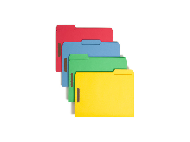Fastener File Folders, Reinforced 1/3-Cut Tabs, 2 Fasteners, Letter Size, Assorted Coolors, 50 per Box (11975)
