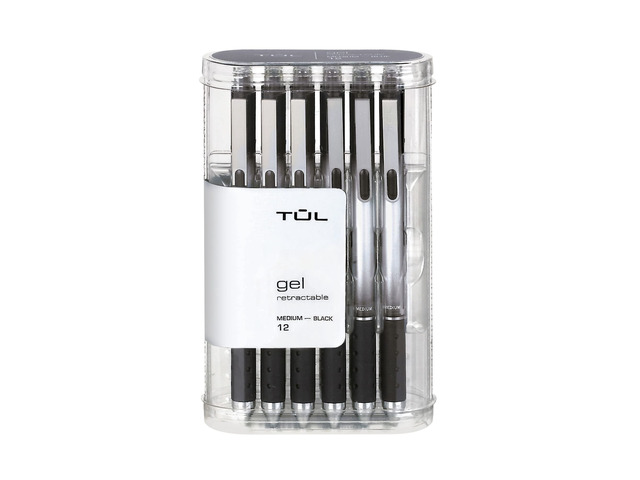 Gel Pens, Retractable, Medium Point, 0.7 mm, Gray Barrel, Black Ink, Pack Of 12