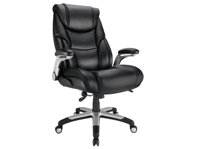 Realspace Torval Big & Tall Bonded Leather High-Back Computer Office Chair, Black/Silver, BIFMA Compliant