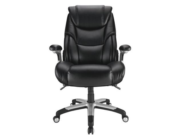 Realspace Torval Big & Tall Bonded Leather High-Back Computer Office Chair, Black/Silver, BIFMA Compliant