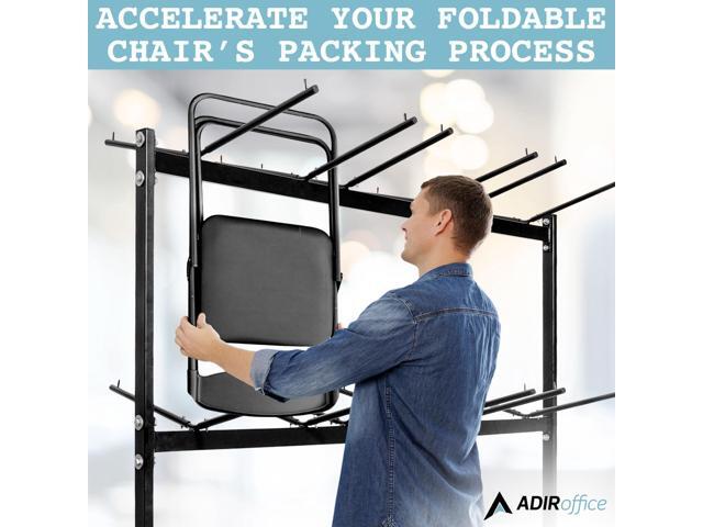 AdirOffice Two Tier Folding Chair Cart- Hanging Foldable Seats Wheeled Carrier - Steel Body Truck with Locking Swivel Caster Wheels - Up to 400 Lbs...