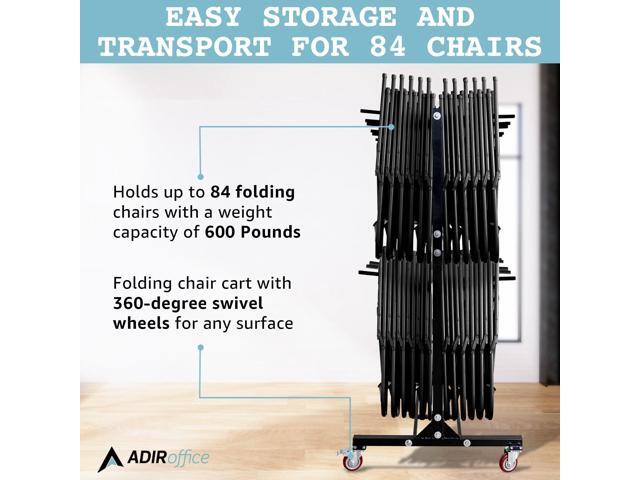 AdirOffice Two Tier Folding Chair Cart- Hanging Foldable Seats Wheeled Carrier - Steel Body Truck with Locking Swivel Caster Wheels - Up to 400 Lbs...