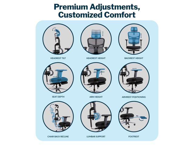 Vari ComfortFlex Office Chair - Ergonomic Chair with Dynamic Lumbar Support - Adjustable Headrest and Retractable Leg Rest - Fully Customizable for...