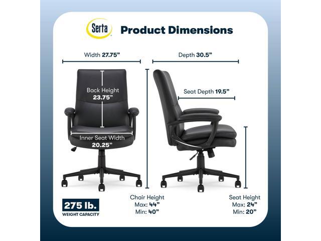 Serta Comfort Modern Executive Office Chair, Ergonomic Mid-Back Computer DeskChair, Semi Plush Cushion Seat, Double-Layer SertaQuality Foam, Padded...