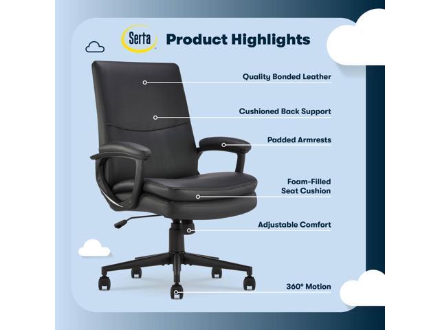 Serta Comfort Modern Executive Office Chair, Ergonomic Mid-Back Computer DeskChair, Semi Plush Cushion Seat, Double-Layer SertaQuality Foam, Padded...