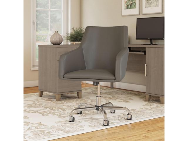 Bush Business Furniture London Mid Back Leather Box Chair in Washed Gray, Modern Seating Solution for Home or Professional Workspace