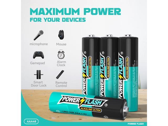 POWER FLASH AAA Batteries, 48 Count Maximum Power Ultra Long-Lasting Alkaline Triple A Battery, Leakproof Design, 10 Years Shelf Life
