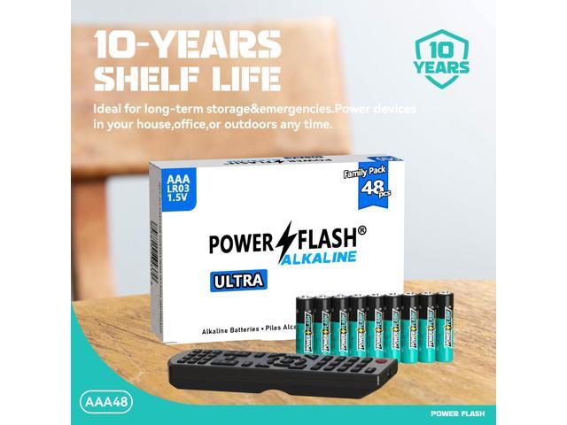 POWER FLASH AAA Batteries, 48 Count Maximum Power Ultra Long-Lasting Alkaline Triple A Battery, Leakproof Design, 10 Years Shelf Life