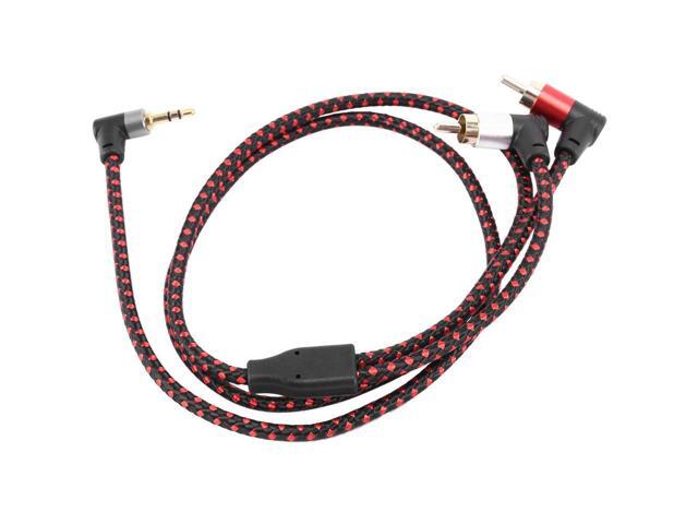 90 Degree 3.5mm Male to 2 RCA Male Cable Right Angle Stereo AUX Y Splitter Cord Microphone Jack Plug for Laptop 1M