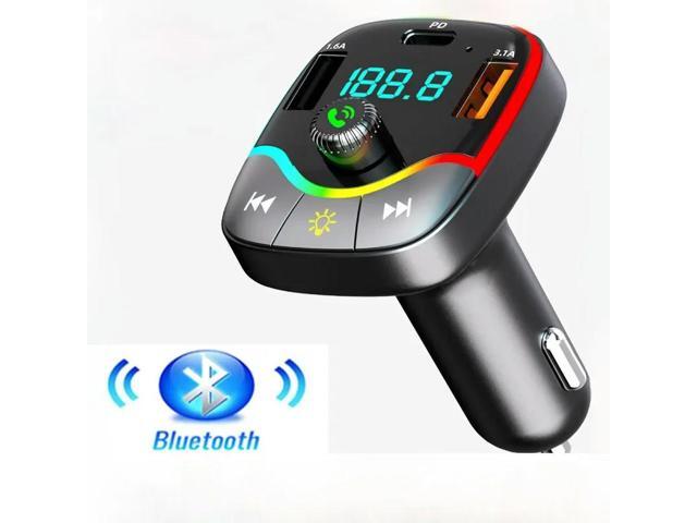 Car Bluetooth 5.0 FM Transmitter PD Type-C Dual USB 3.1A Fast Charger Colorful Ambient Light Handsfree MP3 Modulator Player