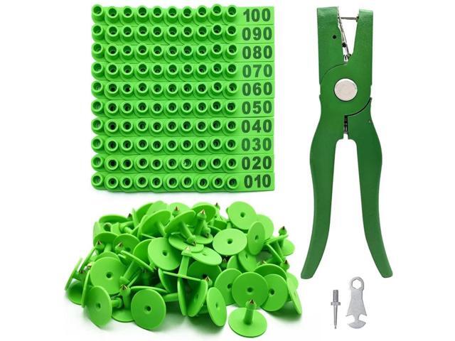 Cattle Ear Tags Plastic Livestock Animal Identification Earring Tag Pin Tool Kit With Pliers, Number 001-100 For Cows