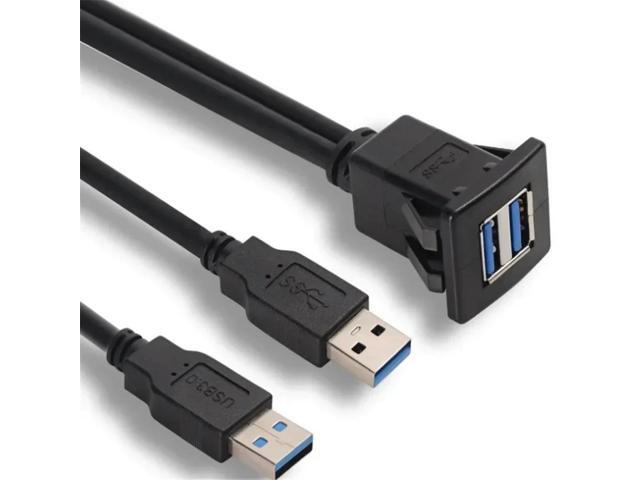 Car Mount Extension Cable To Female Dashboard Panel for Car Boat Motorcycle, 1m/3.3ft Dual USB3.0 A Male To USB3.0 A Female