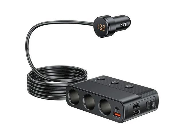 128W Car Charger Splitter Multi Ports PD30W QC3.0 Cigarette Lighter Adapter Car Cigarette Lighter Socket Splitter with Switch
