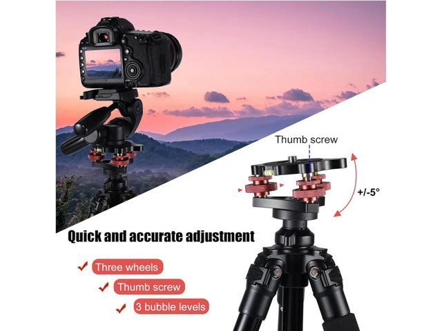 Tripod Leveling Base With 3/8 To 1/4 Bracket Adapter, Aluminum Alloy Camera Leveler For Macro-Panoramic Photograph