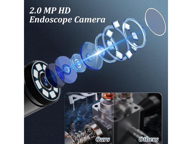 Endoscope Camera with Light, 1920P HD Borescope Camera with 8 Adjustable LED Lights, 16.4ft Semi-Rigid Snake Camera with Light, IP67 Waterproof...