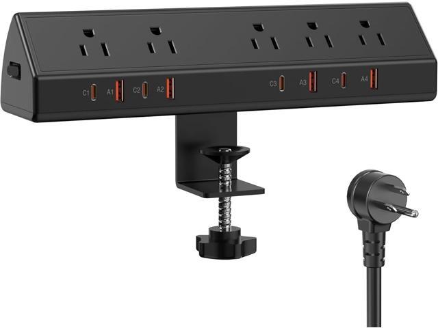 Desk Clamp Power Strip 65W Fast Charging Station,4 PD USB-C,5 Outlets,Nightstand Desk Edge Mount Tower Surge Protector,15 Amp Heavy Duty Power...