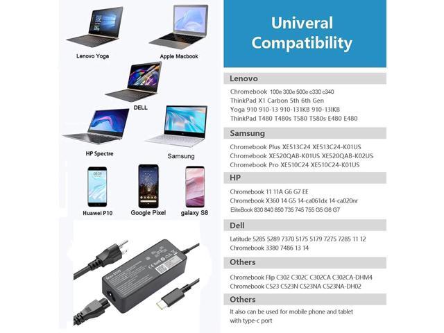 65W 45W Type C USB C Laptop Charger for Lenovo 4X20M26252 ADLX45YCC3D ADLX45YLC3D ADLX45YDC3D Chromebook 100e 300e 500e c340 s340 ThinkPad T470s...