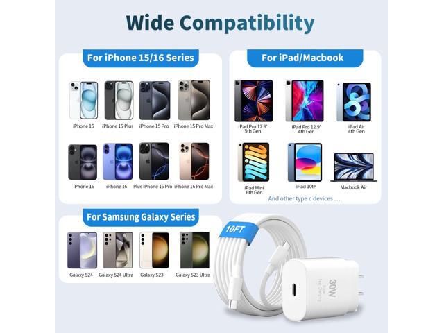 i Phone 16 15 Pro Charger Fast Charging30W USB C Super Fast Charger Block with 10ft Long Type C for i-Phone 16/16 Pro/16 Pro Max/16 Plus/15/15 Pro...