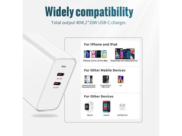 40W USB C Charger20W Dual USB C Wall Plug Fast Charging for iPhone 14 13 12 11 Pro Max Plus Mini, iPad,Samsung Galaxy S22/S21, Google Pixel 7/6