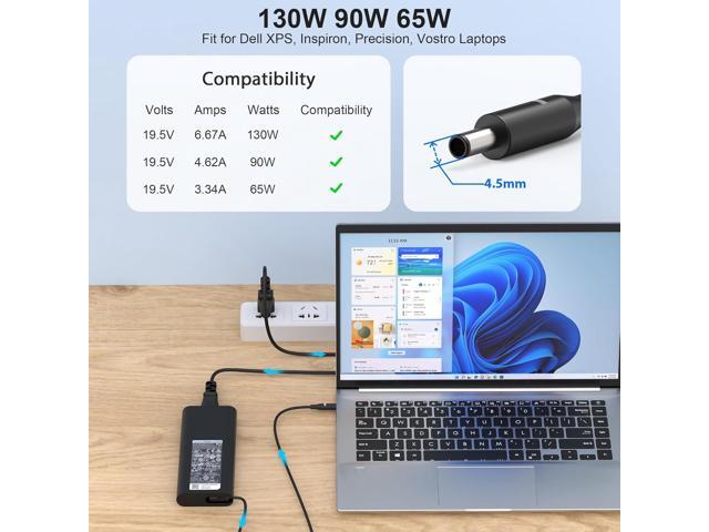 LXHY 130W 4.5mm AC Adapter Laptop Charger Replacement for Dell XPS 15 7590 9530 9550 9560 9570 Precision 5510 5520 5530 5540 M2800 M3800 P/N...