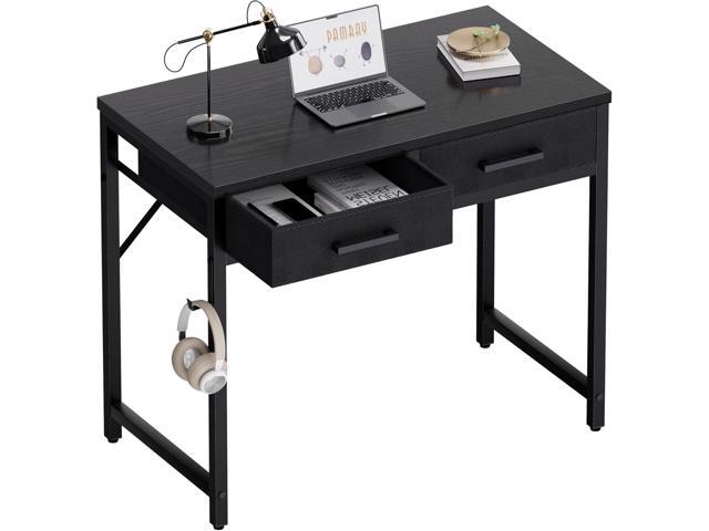 32 Inch Small Computer Desk with 2 Drawers for Bedroom Study Writing Home Office Table for Small Spaces Black