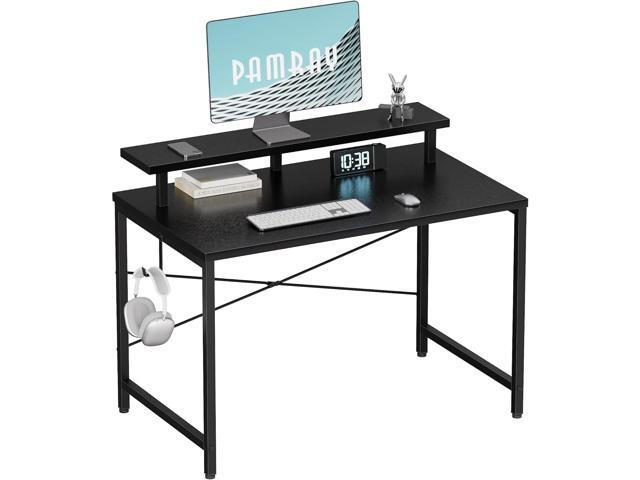 32 Inch Small Computer Desk with Monitor Stand, Simple Office Desk with Headphone Hook for Small Spaces, Kids Study Writing Table for Bedroom, Black