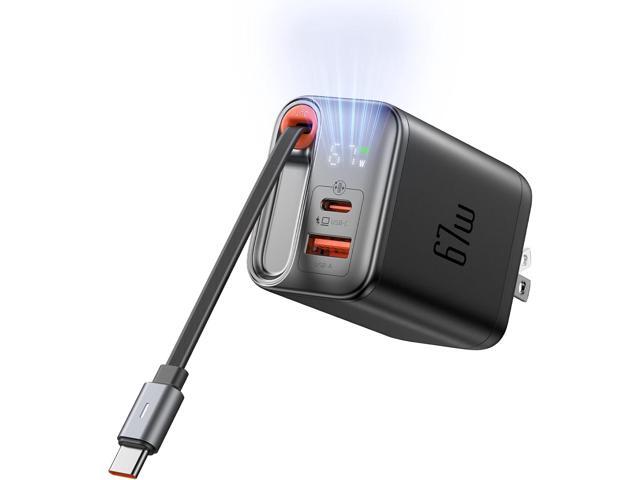 Mcdodo 67W USB C Charger Block with Retractable Type-C Cable, Dual Port (USB A+C) Foldable Wall Charger GaN Fast Charging Bolck Fit iPhone 16 15...
