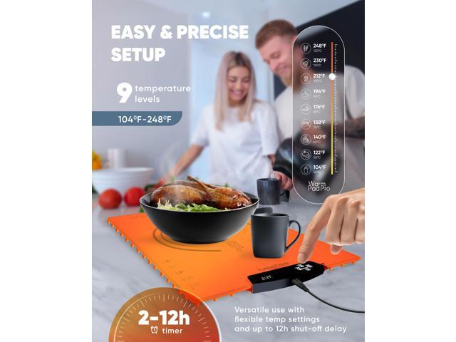 BREETEE WarmPad Pro (orange) Electric Food Warming Mat Keep Every Meal Warm Silicone Heating Mat with 9 Temperature Settings from 104°F to 248°F...