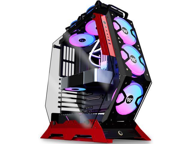 ANSAITE PC Case C570 ATX Mid Tower Tempered Glass Gaming Computer Open Frame Case with 5 PWM ARGB Fans (570 red)