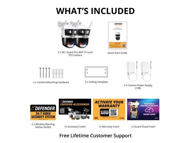 Defender - AI 3K+ Guard Tri-Lens PTZ WIFI Plug-in Security Camera, 360° Tracking, AI Detection, Works w/ Guard App, 2 Pack - White - image 8